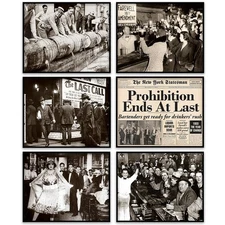 Vintage Prohibition Era Wall Art Set of 6 – 8x10 Unframed Speakeasy Bar Posters