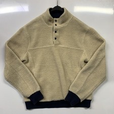 J. Crew Authentic Fleece Jacket Mens Size S Beige/Navy Sherpa 1/4 Snap