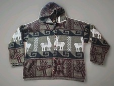 Vintage Tejidos Ruminahui Wool Hooded Button Sweater Llama Alpaca