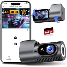 Dashcam Auto Vorne 4K, 1,5" IPS Display & 5G WiFi & 64GB Karte, 360° Drehbar ...