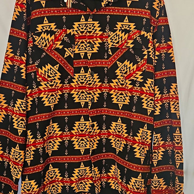 Nomad Men's XL Regular Aztec Geometric Long Sleeve Button-Up Shirt Black Red