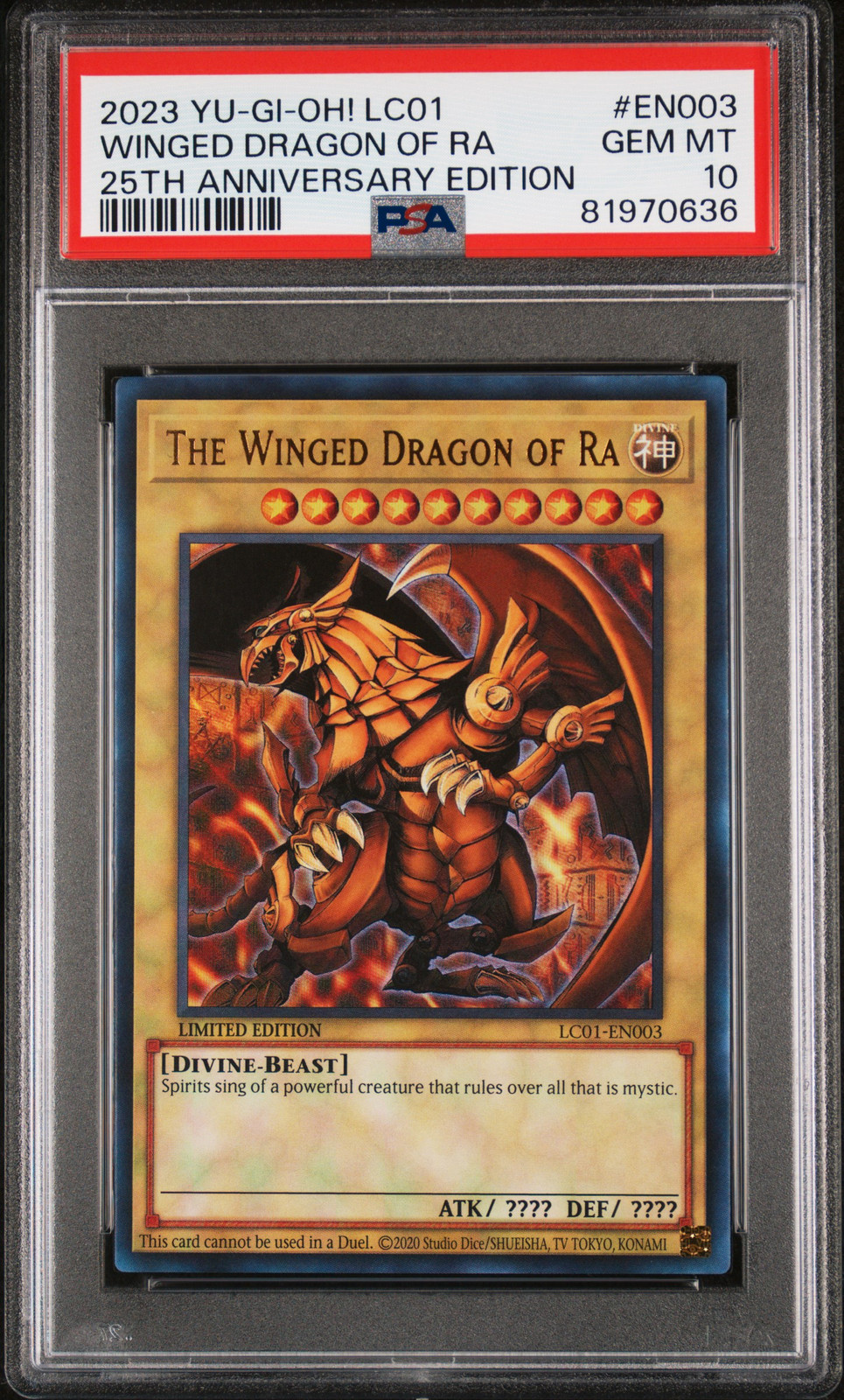 The Winged Dragon of Ra 2023 LC01-EN003 Ultra Rare PSA 10 Graded Card