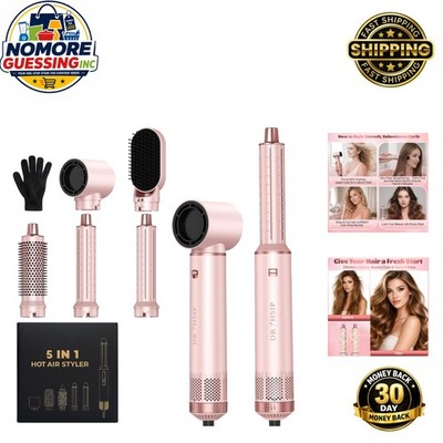 5-in-1 Hot Air Styler: Curl, Dry, Straighten & Volumize - Lightweight Pink Tool