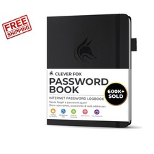 Compact Internet Address Organizer - Black Faux Leather Password Book with Tabs