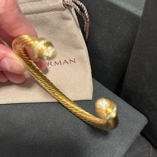 David Yurman 7mm 18K Yellow Gold Cable Cablespira Bracelet Diamond Accent
