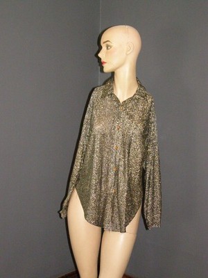 Vintage 90's gold threaded SPARKEL button up top shirt S M pocket HOT STUFF