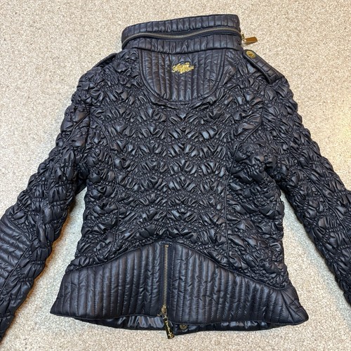 Vintage Y2K Apple Bottom Jeans Black Gold Stretch Puffer Jacket Womens Sz Small - Picture 13 of 14