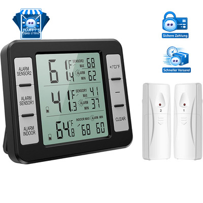 Kühlschrankthermometer mit 2 Sensoren, MIN/MAX, Temperaturalarm - Schwarz