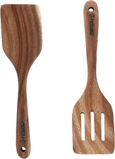 Wood Spatulas Wooden Spatula for Cooking Acacia Wood Cooking Spoon Slotted 2pcs
