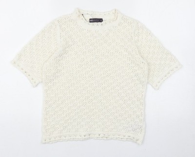 Marks and Spencer Damen Pullover Pulli weiß Rundhals Baumwolle Größe S