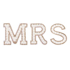 3Pcs Iron on Decorative Pearl Rhinestone 1.8" Letter MRS Patch Gold 