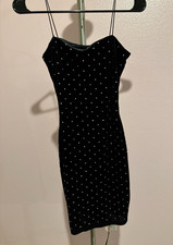 Black Velvet Studded Strap Polka Dot Bodycon Dress Party Cocktail Sleeveless