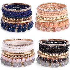 4 Sets Boho Bracelets for Women Multi-Color Layered Stackable Natural Beaded ...