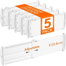5" Tall 5 Pack Deep Drawer Dividers, 11.5-18.5" Expandable Drawer Divider for Cl