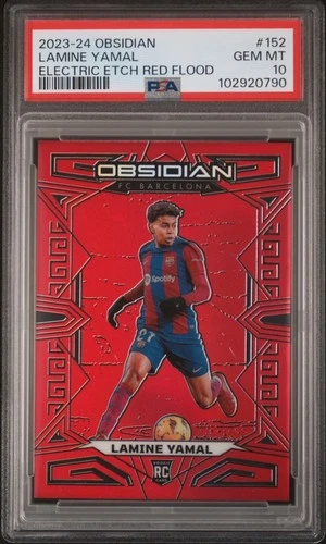 Lamine Yamal 2023-24 Panini Obsidian Soccer #152 Rookie RC Red Flood /10 PSA 10