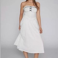 Urban Outfitters Cute  And Soft Strapless White Midi Dress With Eyelets-size S
