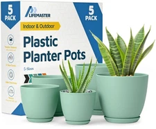 Lifemaster Mint Planter Pots Set Of 5 With Drainage Holes Modern Design 80 Ch...