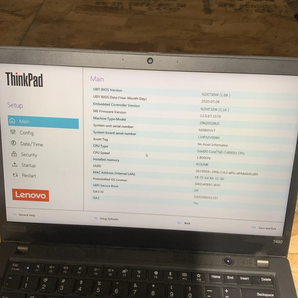 Portátil Lenovo ThinkPad T490s i7-8565U 1,80 GHz 8 GB 256 GB SSD FHD Win 11 Pro C045 Foto 2 de 4
