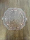 1930's Anchor Hocking Pink Depression Glass Footed Cake Plate Mayfair Open Rose