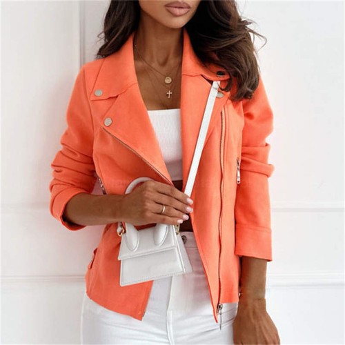 Women's Clothing Short Coat Slim Lapel Zipper 2024 Deerskin Velvet Polyester - Picture 19 of 24