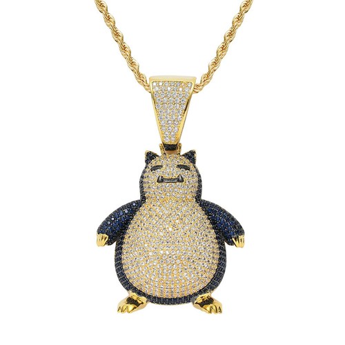 Cartoon Pokemon Snorlax Hip Hop Pendant Chain Necklace ICED AAA+ CZ Cos Jewelry - Picture 7 of 8