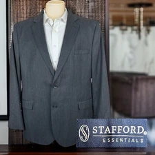 Stafford Blazer Jacket Mens 48R Gray Micro Check
