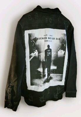 Kobe Bryant Black Island Printed Denim Jacket Size Large Legends