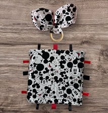 Taggie Handmade Lovey Mickey Mouse With Ribbon Sensory Security Black White Red