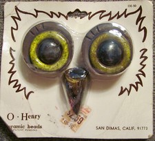 Vintage Ceramic Owl Eyes And Beak O'Henry Beads Crafting 70s for Macrame