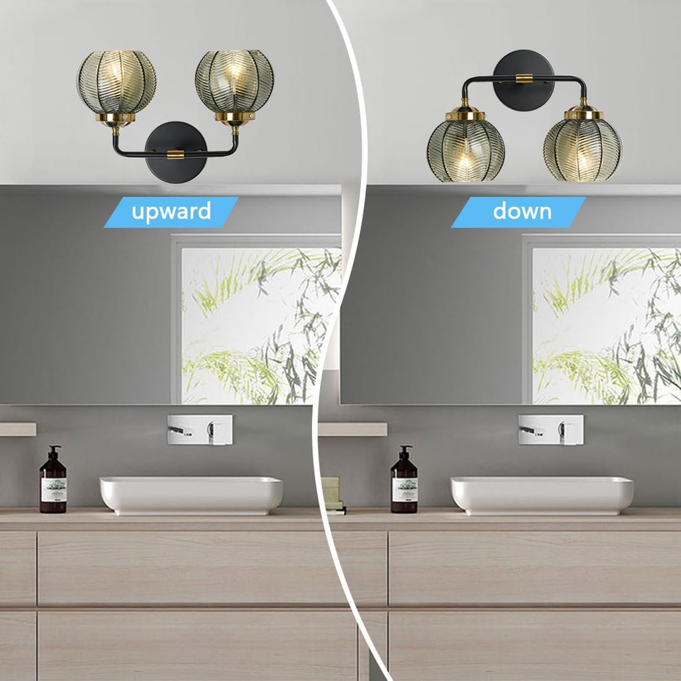 Mid Century Vanity Light Black Bathroom Wall Light Fixtures Green Glass