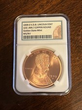 1909-S V.D.B. / LINCOLN CENT / 1OZ .999 FINE COPPER ROUND/COMMEMORATIVE BU/MS