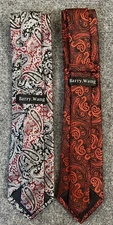 Barry.Wang  2 Ties Paisley Red Black Silver Red Black 3-¼" Width 100% Silk