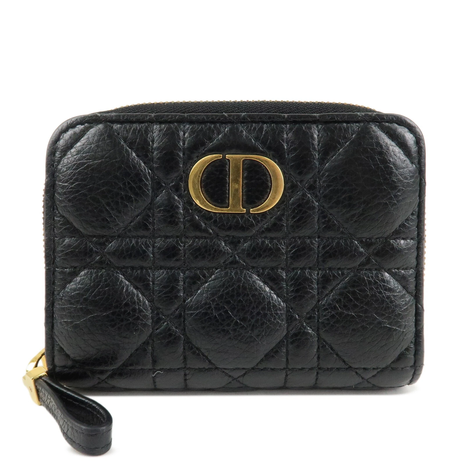 Authentique portefeuille Christian Dior cannage cuir bi pli noir or HDW occasion F/S