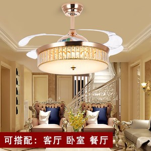42 Crystal Invisible Ceiling Fans Chandelier Pendant Lamp Gold