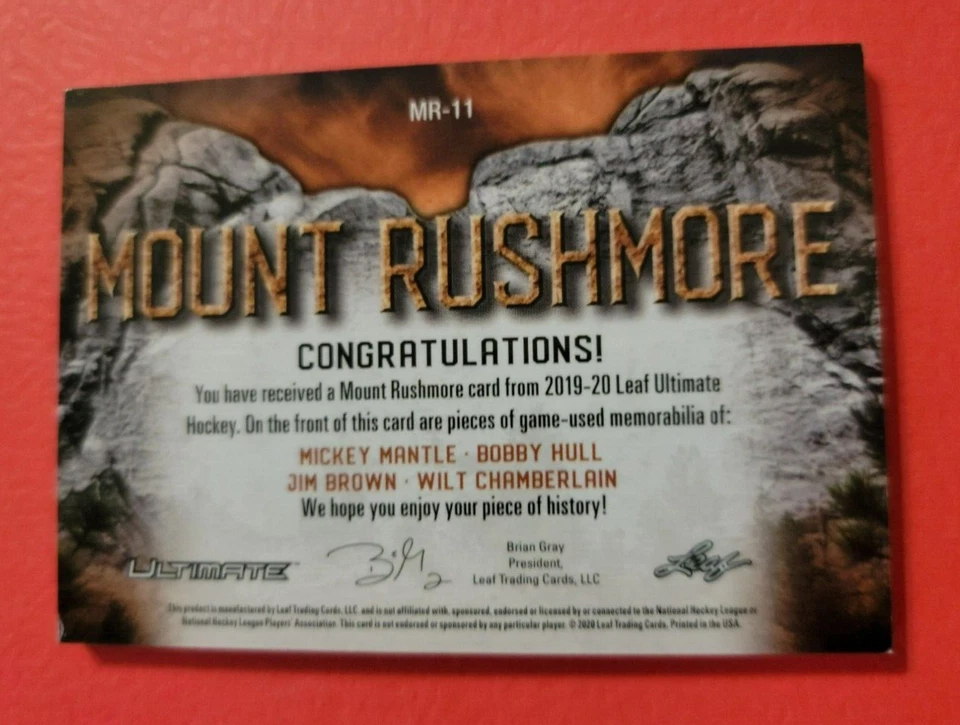 TARJETA JERSEY MICKEY MANTLE JIM BROWN WILT CHAMBERLAIN BOBBY HULL #d1/5 HOJA Q Foto 2 de 3