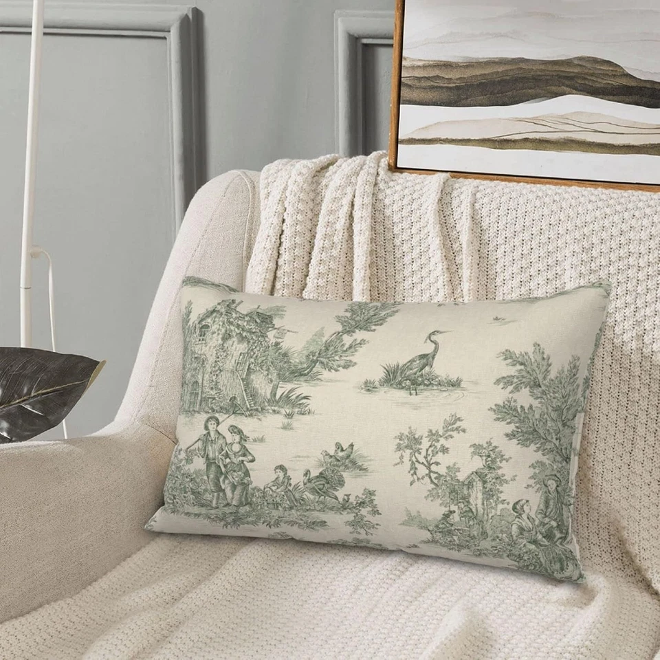Fundas de almohada para inodoro, decoración rural francesa, verde lumbar para inodoro verde Foto 2 de 3