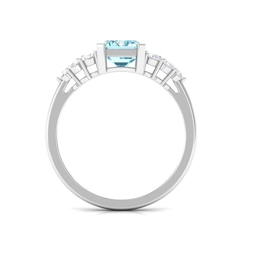 Emerald Cut Aquamarine Moissanite Diamond Solitaire Engagement Ring - Picture 5 of 9