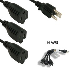Kentek 18in NEMA 5-15P to NEMA 5-15R x3 Power Extension Splitter Cable 14AWG 15A
