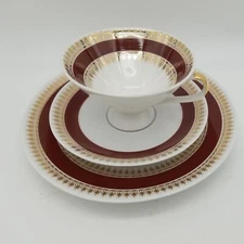 Winterling Kircheniamitz Bavaria Red Gold White 3pc. Tea Cup  Saucer & Plate Set
