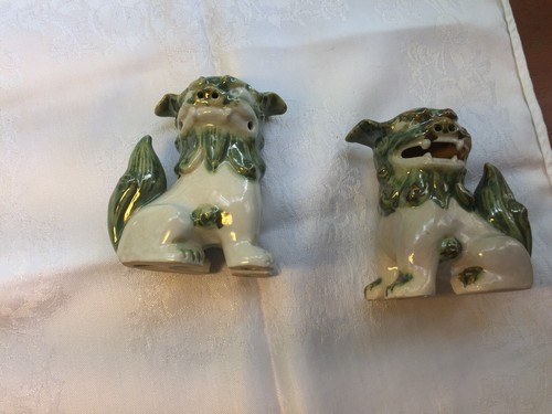 Par de Foo Dogs Foo Lions de cerámica asiática china de colección - Imagen 4 de 5