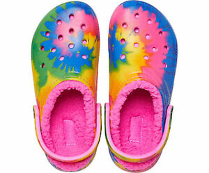 tie dye crocs fuzzy