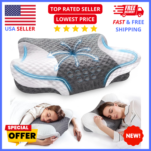 Memory Foam Pillow for Neck Pain Cervical Contour, Adjustable w/ Breathable CAse