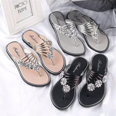 Damen Flip Flops Zehentrenner Schlappen Schuhe Strandschuhe  Flache Freizeit Neu