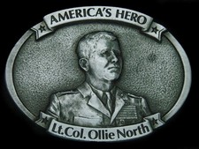 UB07105 NOS VINTAGE 1987 LT. COL. OLLIE NORTH AMERICA'S HERO MILITARY BUCKLE