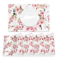 Floral Placemat Set of 4 Spring Cherry Blossom Flowers Printed 12" x 18" Pink