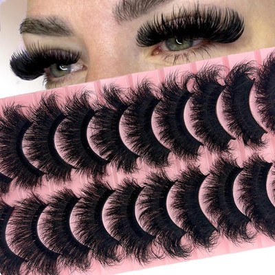 SISIYDY Mink Lashes Fluffy Dramatic 8D Thick 3D 1 pair (Pack of 10), Black 