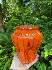 Handmade Ceramic Cremation Urn Keepsake Vessel in Orange w/Gold 150 cubic inch
