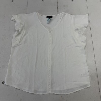 Fortune + Ivy Blouse Womens XXL White V Neck Short Flutter Sleeve Stretch Top