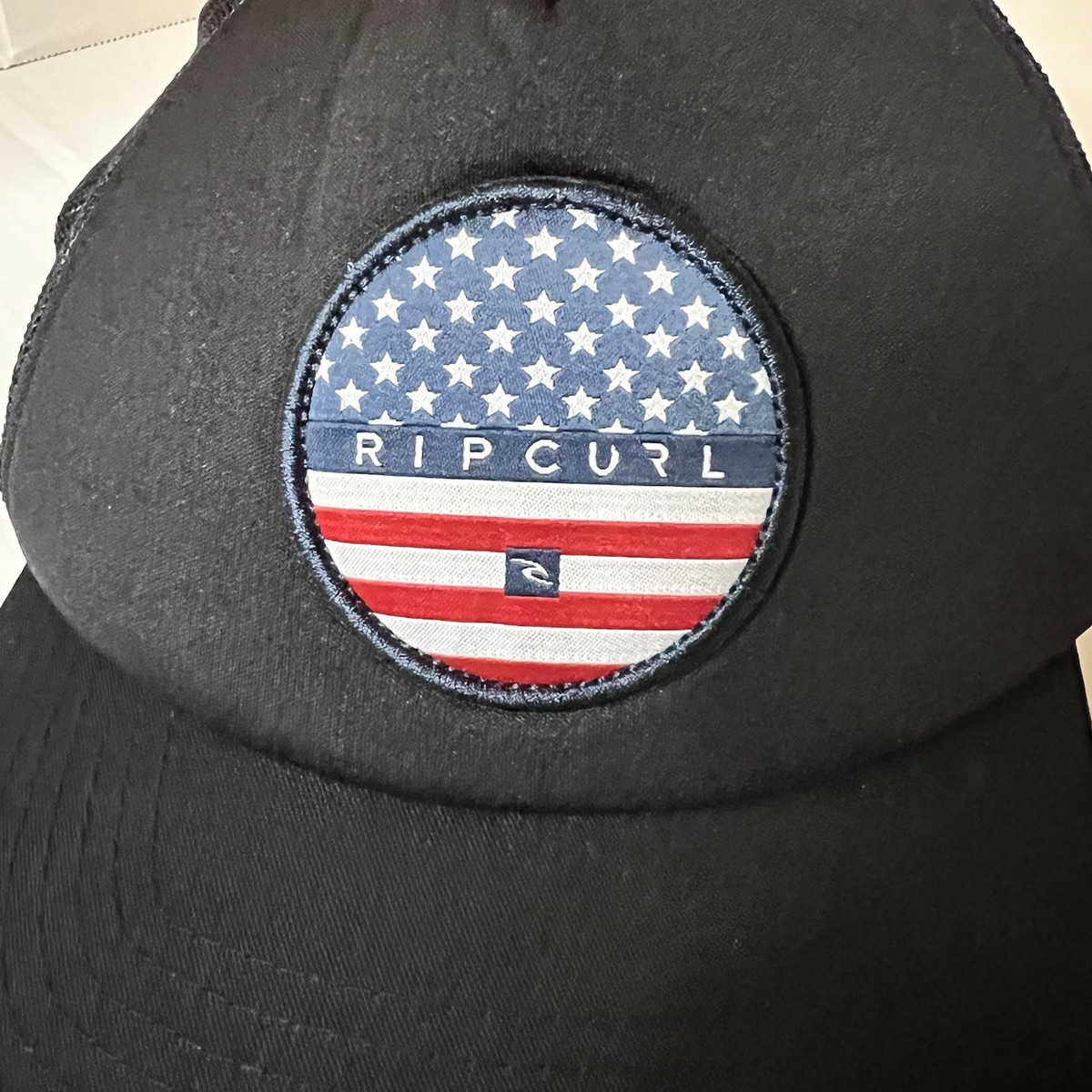 Rip Curl Trucker Hat USA Flag Logo Black Mesh Snapback Surf Skate Adjustable Cap View 2