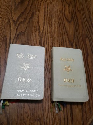 Vintage Two OES Holy Bibles Order of the Eastern Star Pocket White Masonic G+/VG